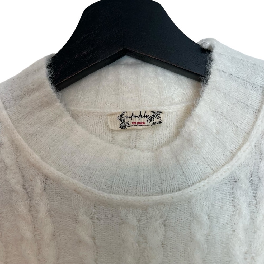 Free People Keep Me Warm Cable Knit Bodysuit Coconut Milk Ivory Small Cozy Fuzzy - Picture 4 of 8